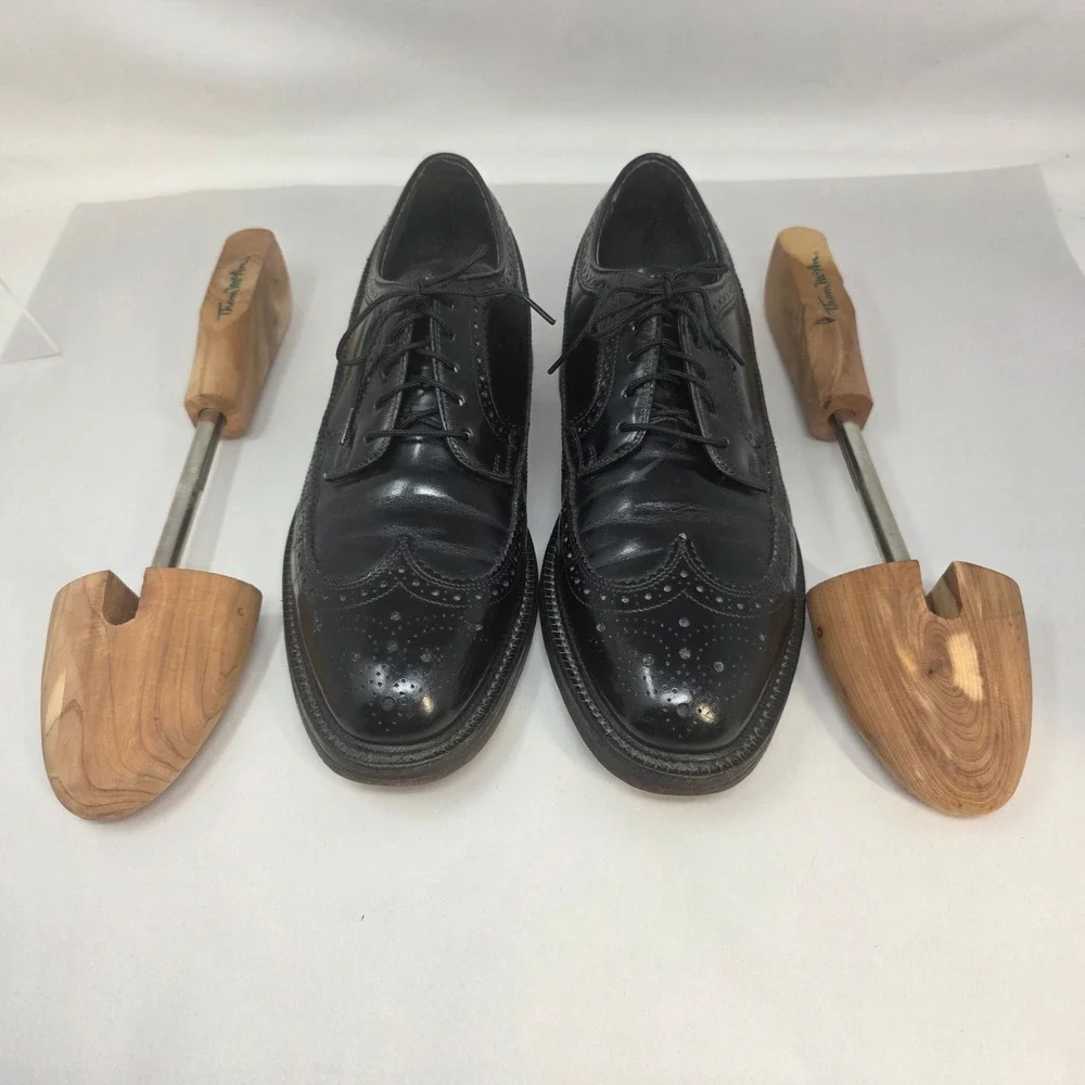 Hanover Wingtip Oxford Shoes Mens 9 D/B MasterFlex Black Leather Brogue USA Good